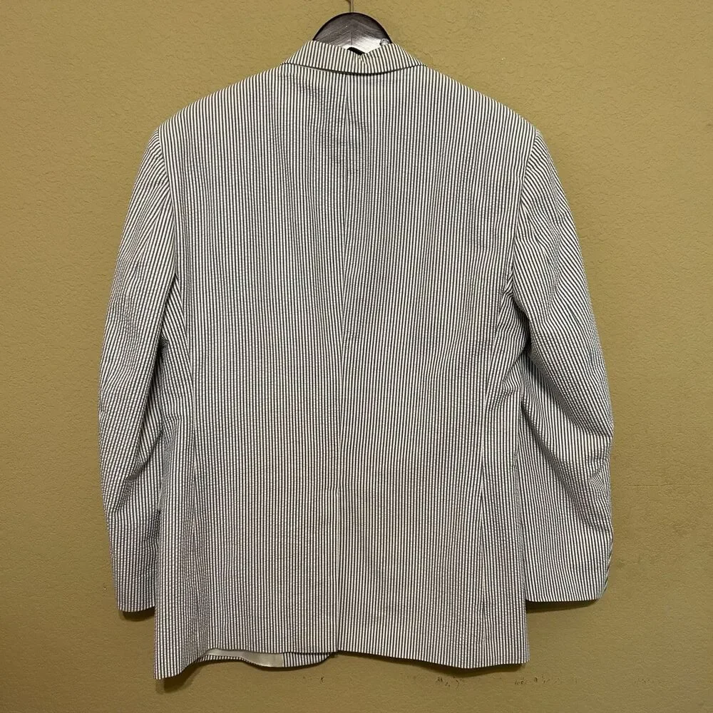 Jos. A. Bank Seersucker Suit Blazer 41R Pants 36 x33 Blue White Stripe Summer
